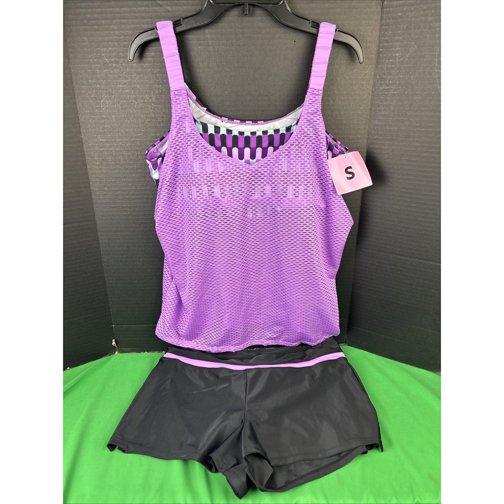 ZeroXposur Womens 2-Piece Wide Strap Tankini Set Purple Small Swimsuit NWT